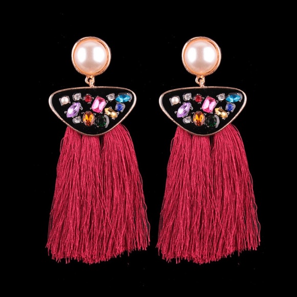 Tassel earrings MAROON and free gift - Picture 2 of 2